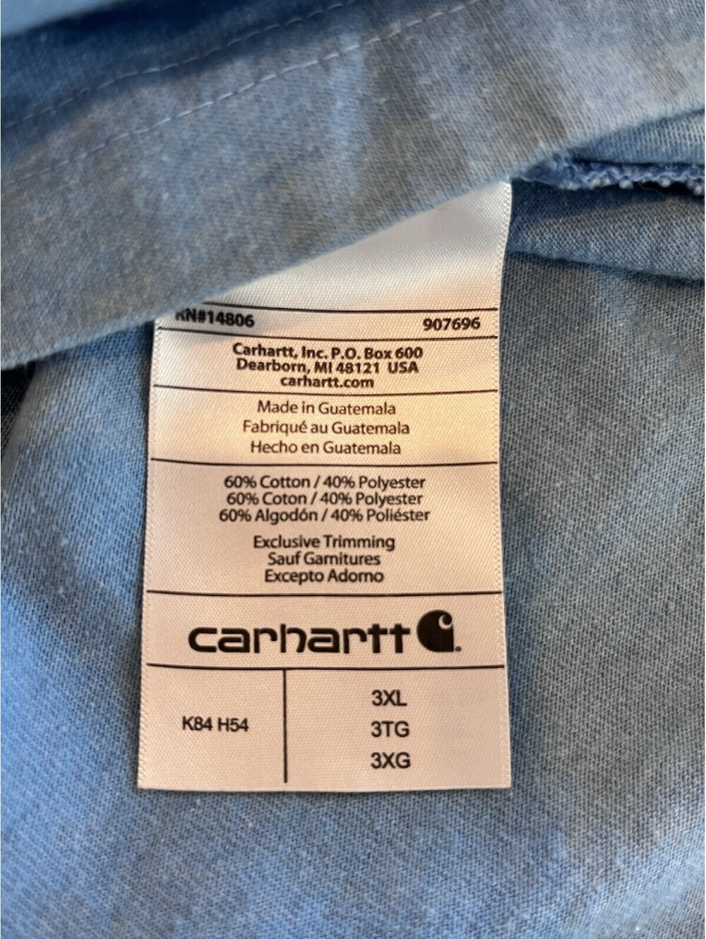 Carhartt Henley T Shirt Pocket Tee Mens 3XL Loose Fit Short Sleeve Blue K84 - Picture 5 of 5